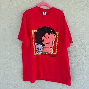 Betty Boop T-Shirt Unisex Size XL Red Graphic Wink Puppy Cartoon Vintage